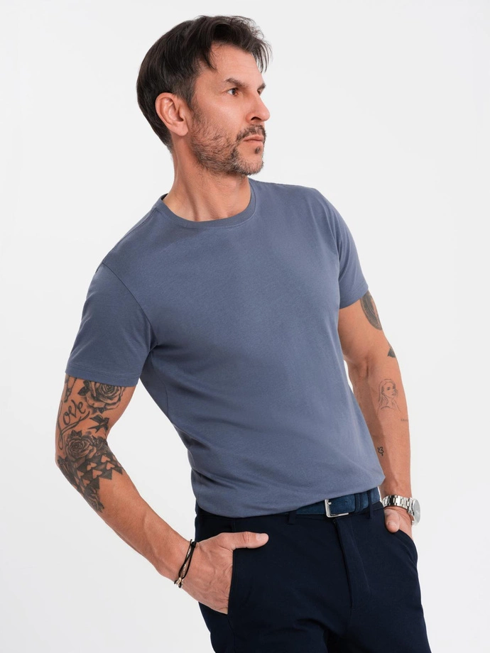 Tricou clasic BASIC din bumbac pentru bărbați - violet V13 OM-TSBS-0146