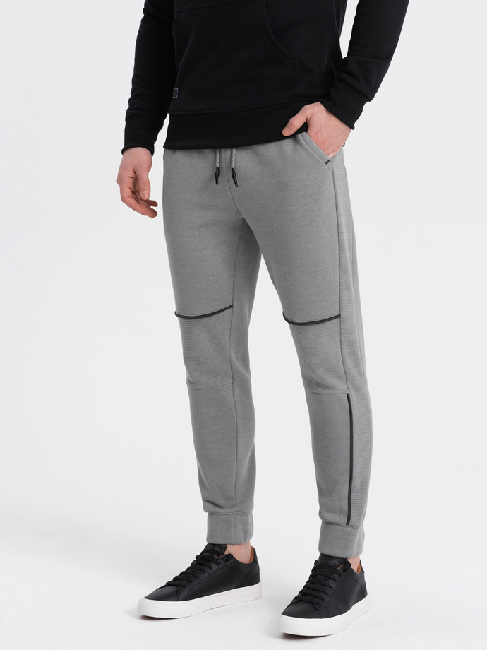 Men's sweatpants with contrast stitching - gray V2 OM-PASK-0145