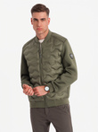 Men's quilted bomber jacket - dark olive green V3 OM-JALP-0141