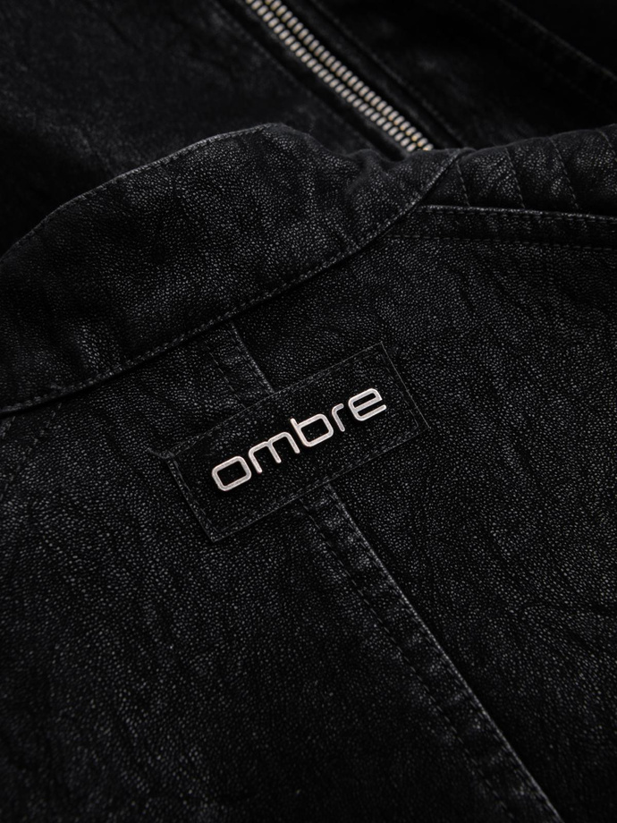 Jachetă de motociclist retro pentru bărbați cu guler înalt - negru V2 OM-JAFL-0197