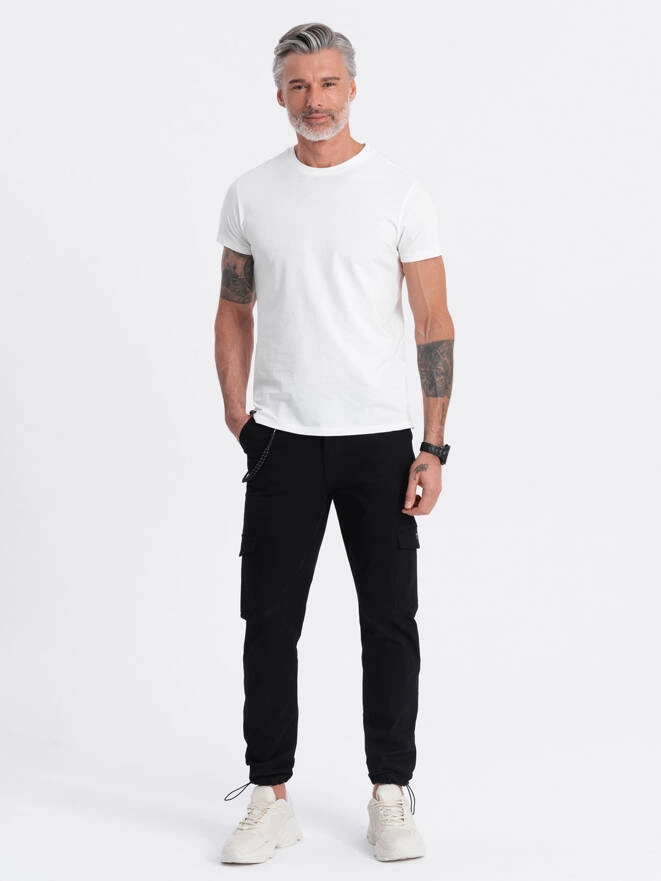 Men's pants with cargo pockets and leg hem - black V5 OM-PACG-0189