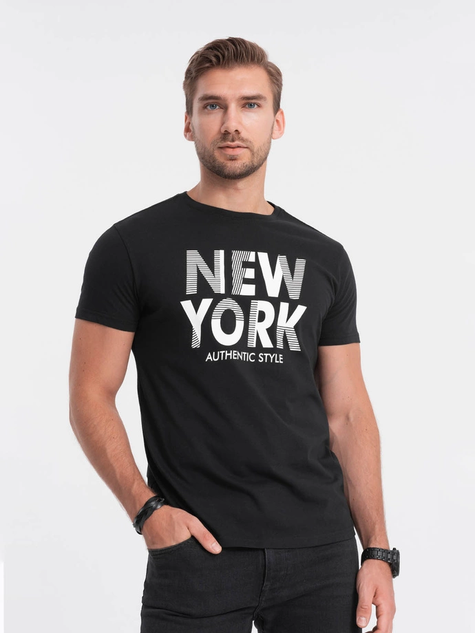 Tricou bărbătesc din bumbac imprimat - negru V3 OM-TSPT-0124