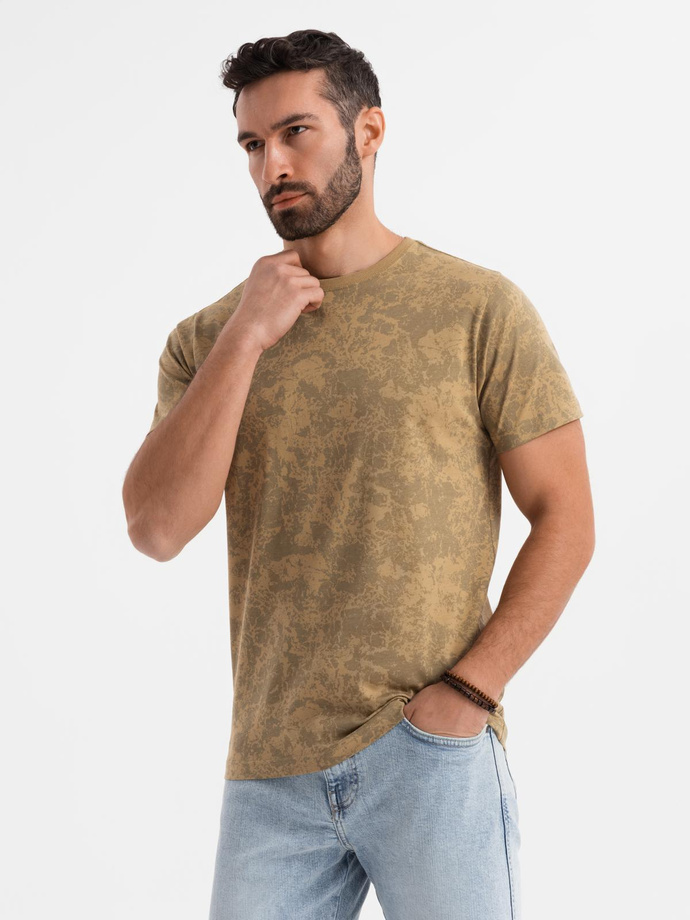 Tricou cu mânecă scurtă din bumbac cu model pentru bărbați - olive V3 OM-TSFP-0223