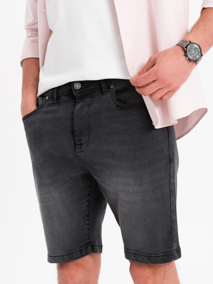 Pantaloni scurți casual pentru bărbați SLIM FIT jacquard knit - albastru marin V1 OM-SRCS-0168