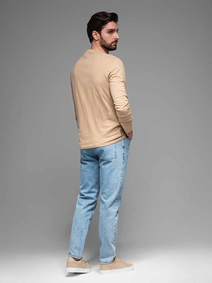 Tricou bărbătesc cu mânecă lungă cu imprimeu colegial - nisip V1 OM-LSPT-0116