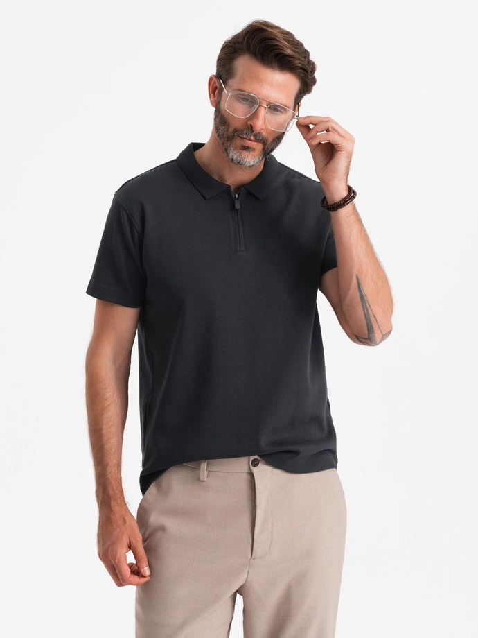 Pánska polokošeľa so zipsom - čierna V8 OM-POSS-0132