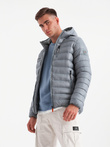 Men's quilted jacket with hood - gray V2 C549