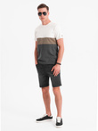 Men's shorts with elastic waistband and wash effect - black V4 OM-SRDS-0192