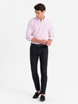 Men's cotton REGULAR FIT shirt with fine stripes - pink V2 OM-SHOS-0170