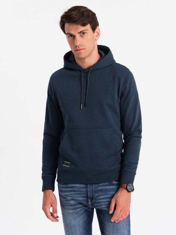 BASIC men's cotton kangaroo hooded sweatshirt - navy blue V1 OM-SSBN-0161