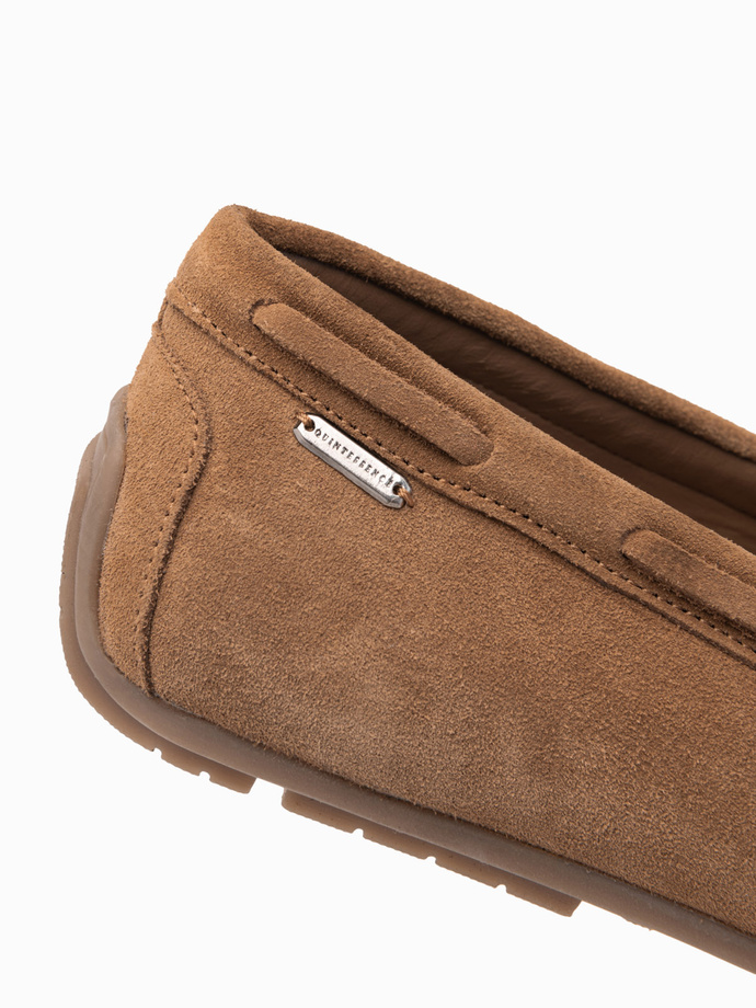 Men's moccasin leather shoes with thong and driver sole - brown V3 OM-FOCS-0150