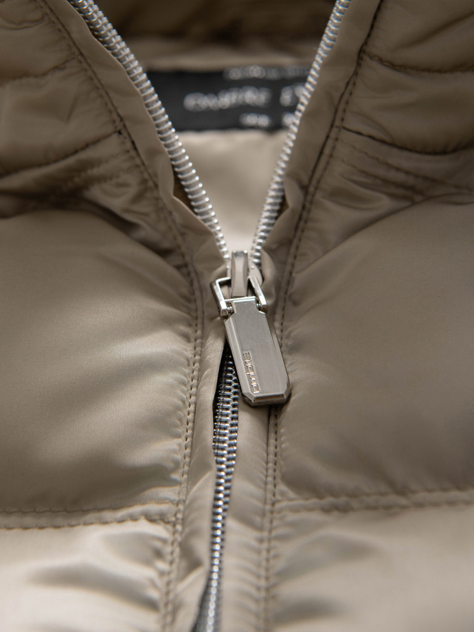 Jachetă matlasată pentru bărbați cu luciu și guler înalt - gri deschis V5 OM-JALP-0218