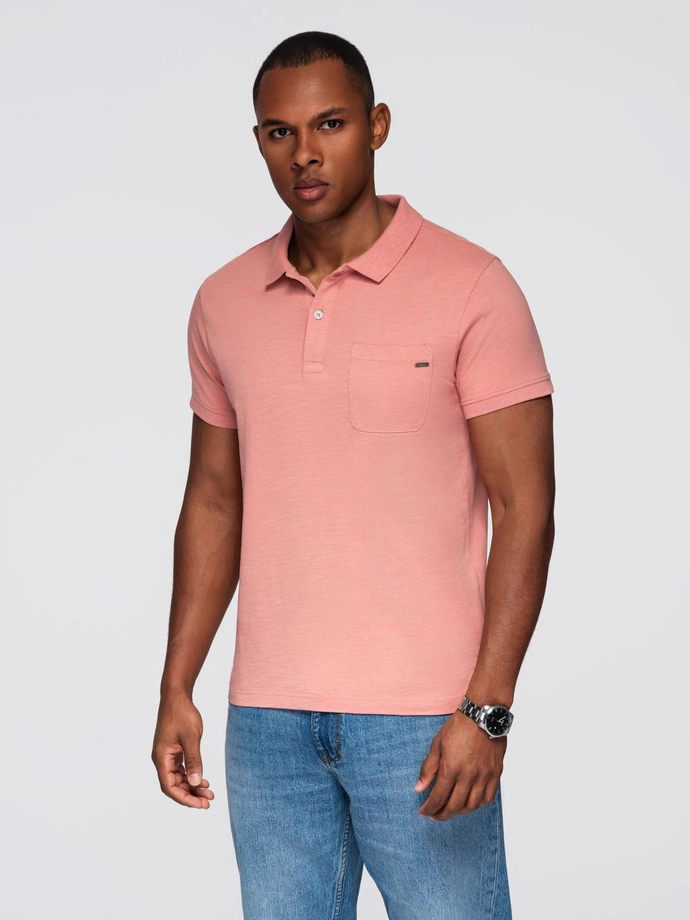 Classic cotton knit polo shirt - pink V4 OM-POWS-0142