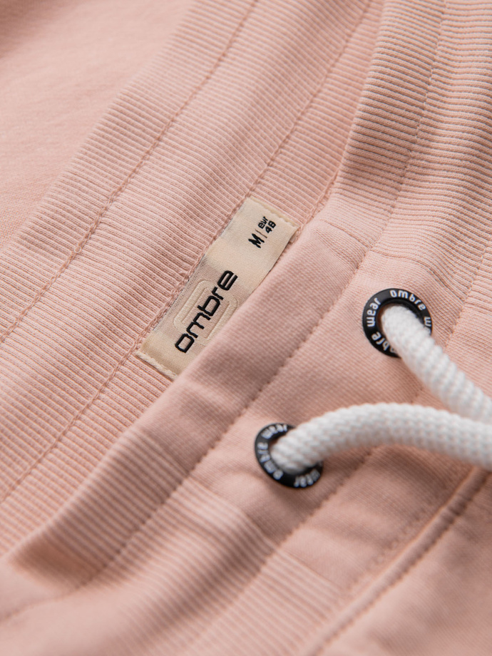 Men's knit shorts with drawstring and pockets - powder pink V11 OM-SRBS-0139