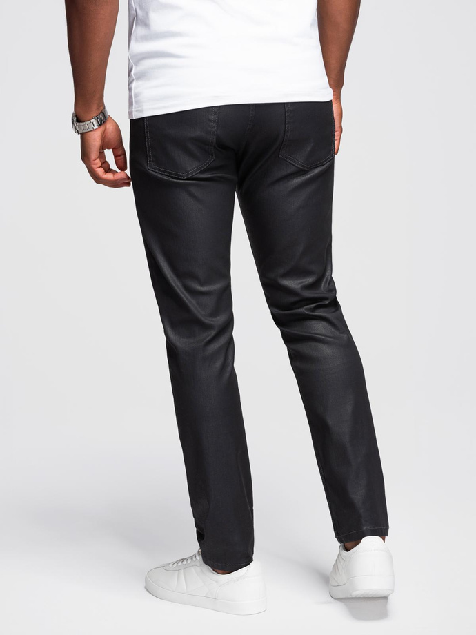Men's waxed denim SLIM FIT pants - black V3 OM-PADP-0149
