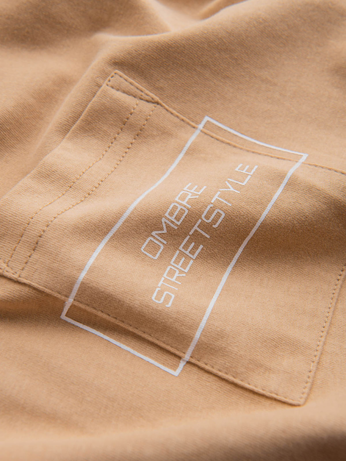 Men's cotton t-shirt with pocket print Ombre Streetstyle - sand V6 OM-TSCT-0108