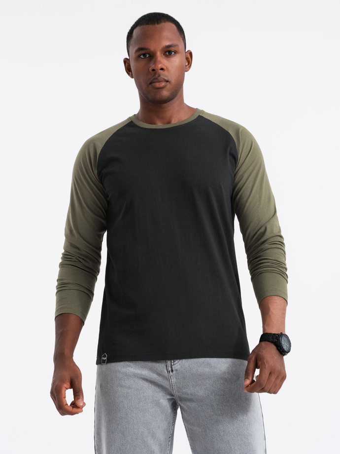 Men's longsleeve with raglan contrast sleeves - black/olive V3 OM-LSCL-0105