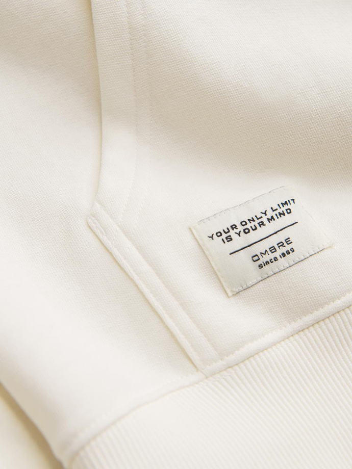 Vyriškas džemperis su kengūra ir gobtuvu - kreminis V11 OM-SSBN-0177