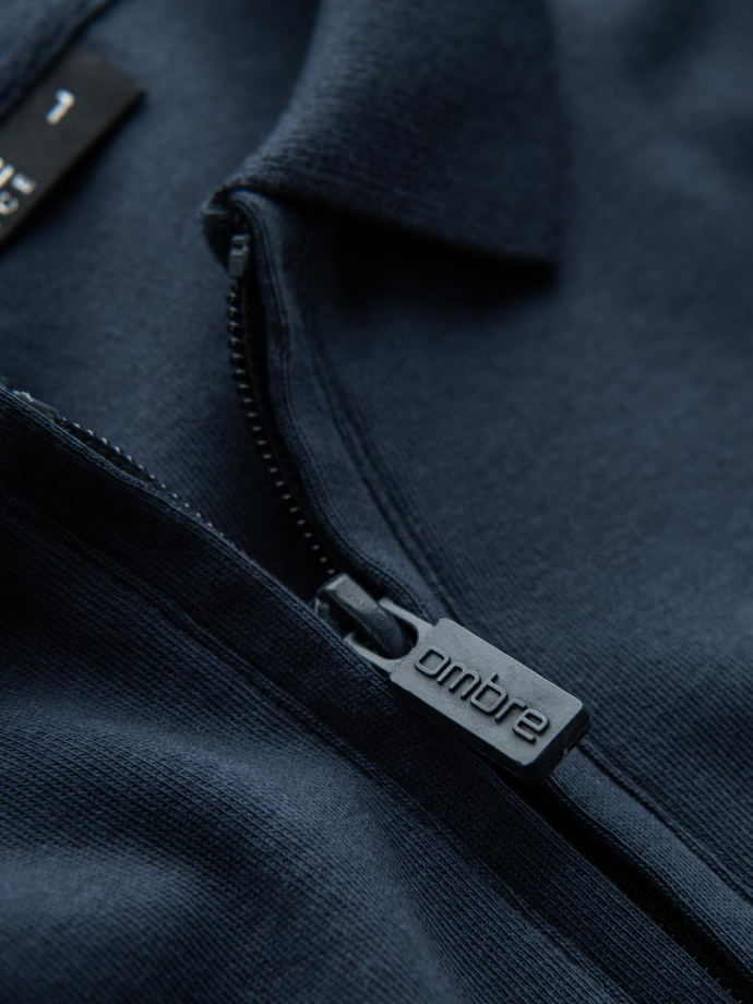Men's polo shirt with zippered collar - navy blue V7 OM-POSS-0132
