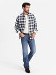Classic men's flannel check cotton shirt - brown and navy blue V1 OM-SHCS-0157