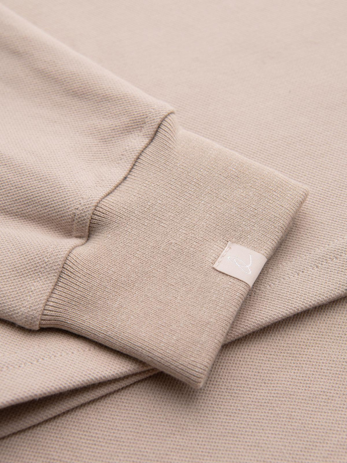 Men's structured knit polo collar sweatshirt - beige V2 OM-SSNZ-0149