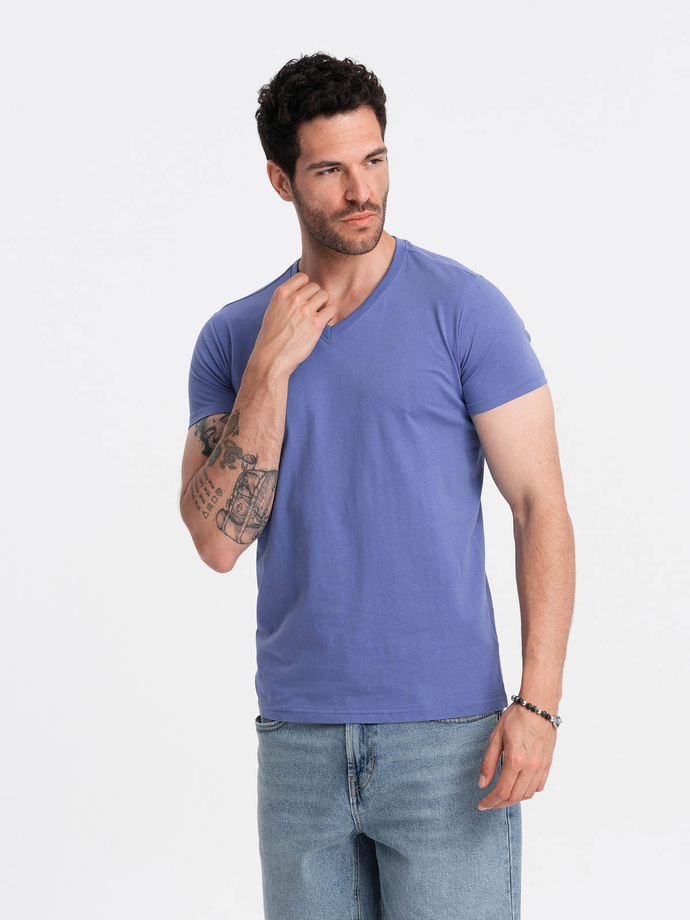BASIC men's cotton classic tee with v-neck - purple V12 OM-TSBS-0145