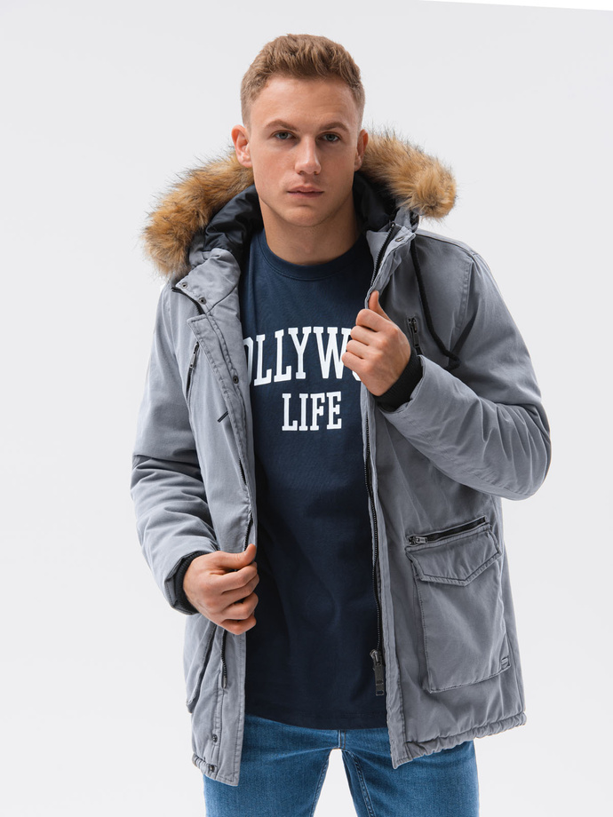 Pánská zimní prošívaná bunda - šedá C512