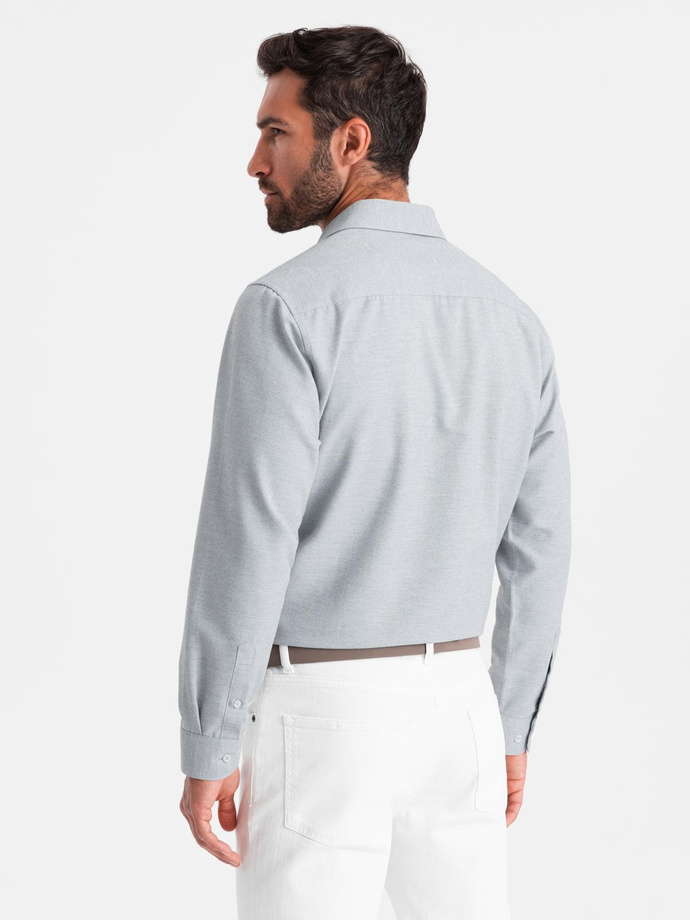 Vyriški REGULAR FIT marškiniai su kišenėmis - šviesiai pilki melanžiniai V2 OM-SHCS-0148