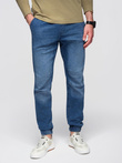 Pantaloni JOGGERS din denim cu efect de spălare pentru bărbați - albastru V2 OM-PADJ-0267