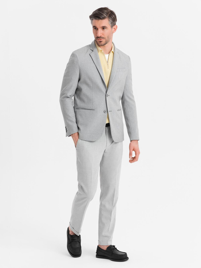 Pánske elegantné sako s ozdobnými gombíkmi na manžetách - sivé V2 OM-BLZB-0114