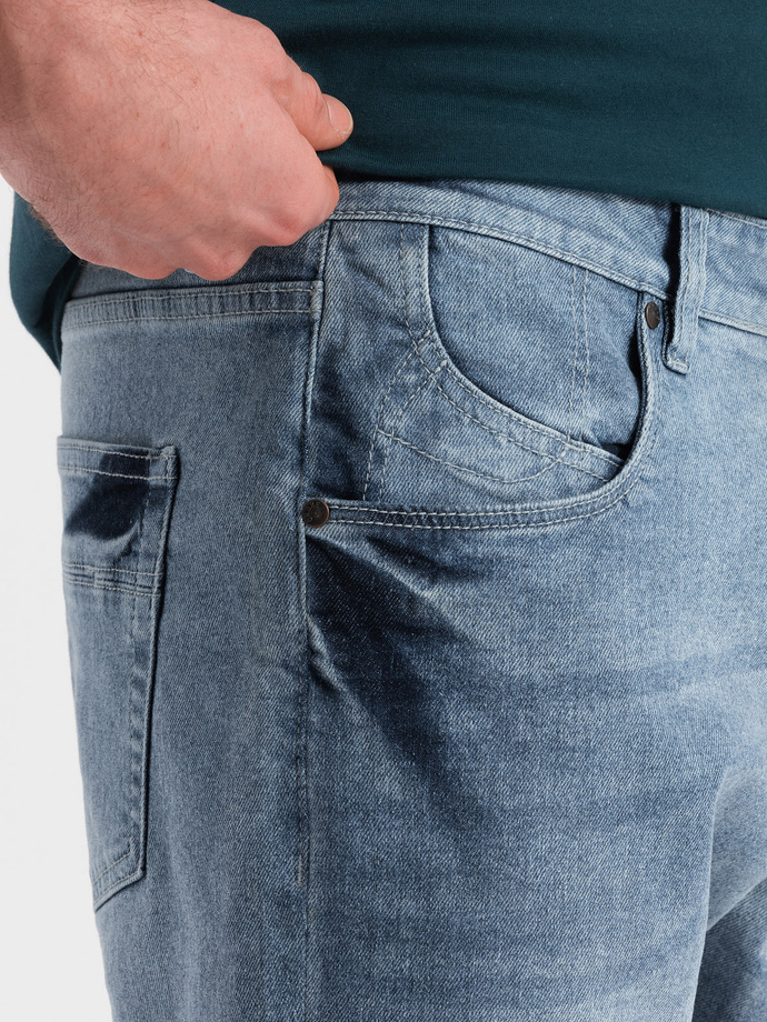 Men's denim short shorts with subtle washes - light blue V1 OM-SRDS-0145