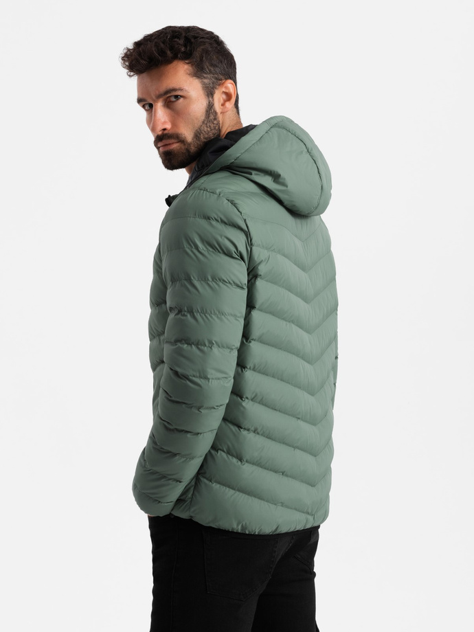 Men's sports quilted jacket with contrasting zipper - khaki V6 OM-JALP-0179