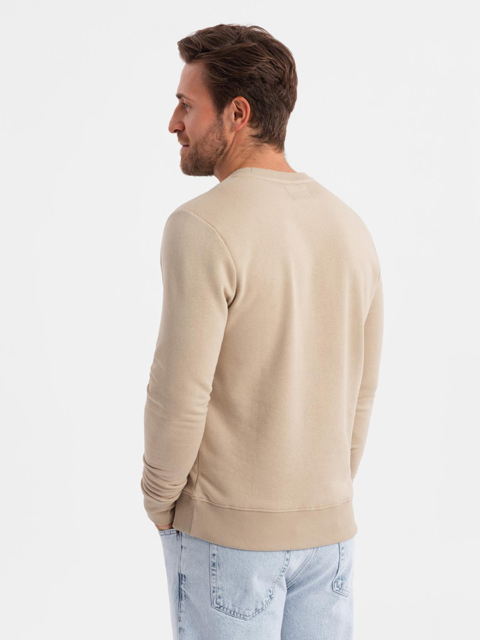 Men's unbuttoned sweatshirt with collegiate print - sand V1 OM-SSPS-0154