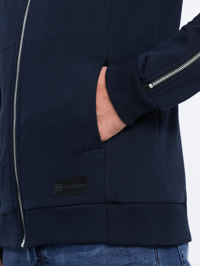 Jachetă bomber pentru bărbați cu fermoare decorative pe mâneci AMSTERDAM - albastru marin B1367