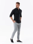Men's knitted SLIM FIT long sleeve shirt - navy blue V2 OM-SHCS-0177 