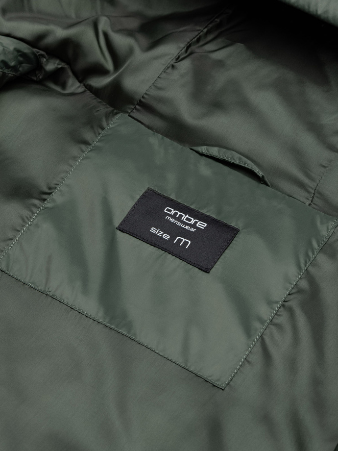 Men's winter quilted parka jacket - dark olive green V1 OM-JALJ-0100