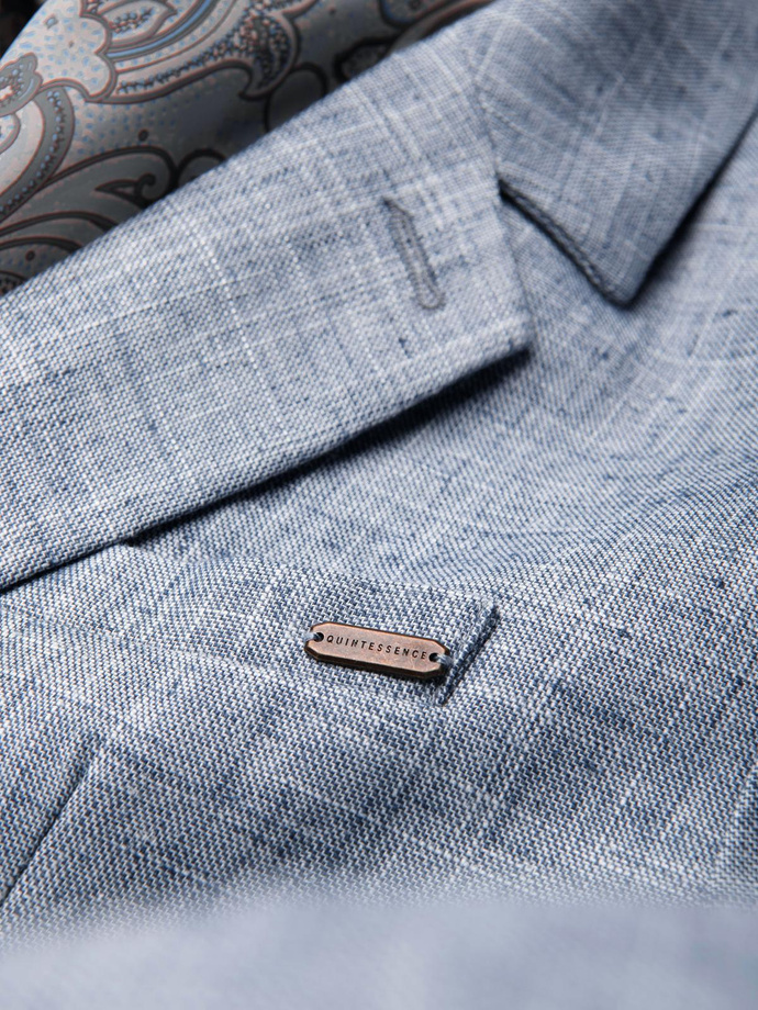 Pánske sako REGULAR strihu s ľanom - svetlomodré V3 OM-BLZB-0128