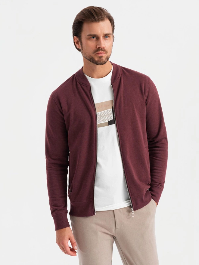 Unzipped cotton men's sweatshirt bomber - maroon V13 OM-SSZP-0215