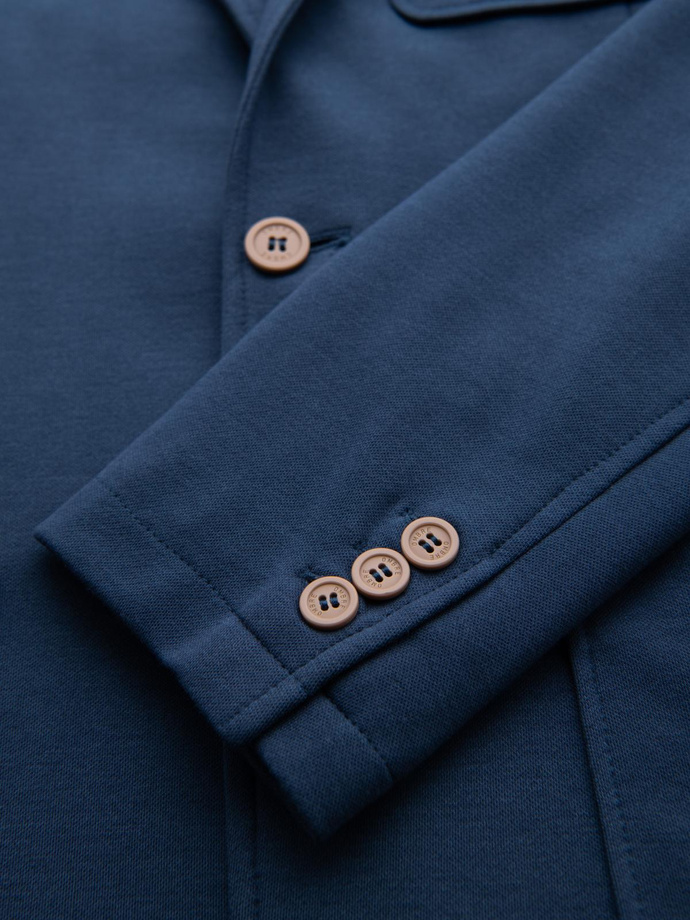 Vyriška SLIM trikotažinė striukė su subtilia tekstūra - tamsiai mėlyna V6 OM-BLZB-0101