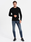 Men's textured sweater with half round neckline - black V4 OM-SWSW-0104