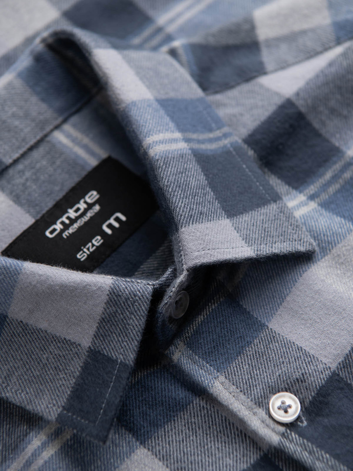 Men's plaid flannel shirt - blue-gray V1 OM-SHCS-0150