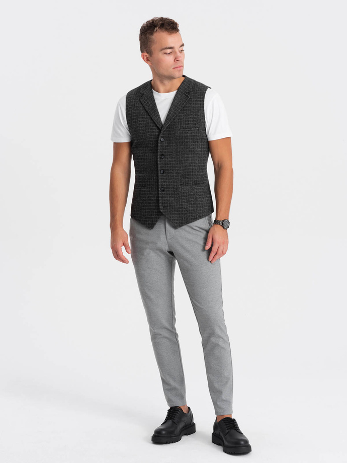 Men's wool blend vest with checkered lapels - graphite V1 OM-BLZV-0110