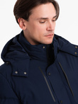 Men's winter jacket with detachable hood and cargo pockets - navy blue V1 OM-JAHP-0152