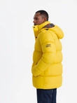 Men's puffer jacket with check lining - yellow V3 OM-JAHP-0205