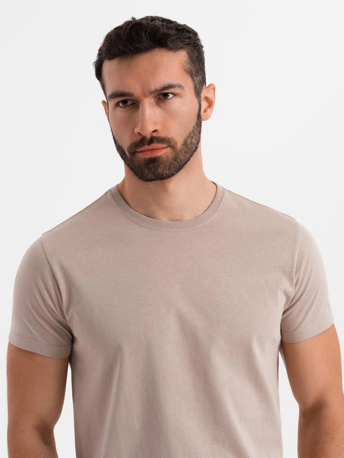 Klasické bavlnené pánske tričko BASIC - pieskové V11 OM-TSBS-0236