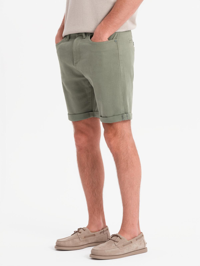 Men's classic denim shorts with rolled up leg - light olive V5 OM-SRDS-0162