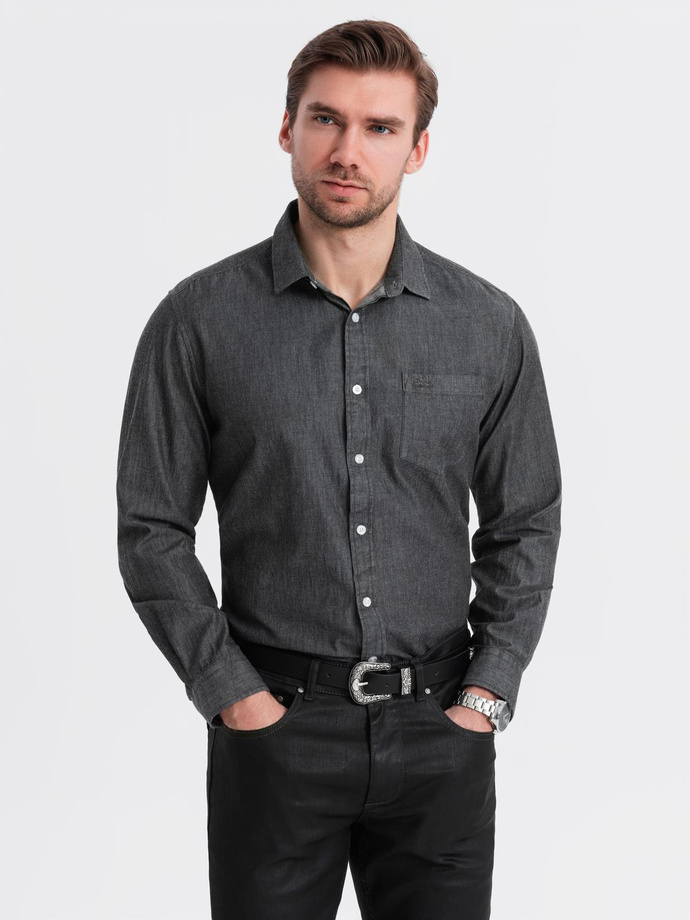 Cămașă bărbătească din bumbac cu model SLIM FIT - albastru marin V6 OM-SHCS-0151