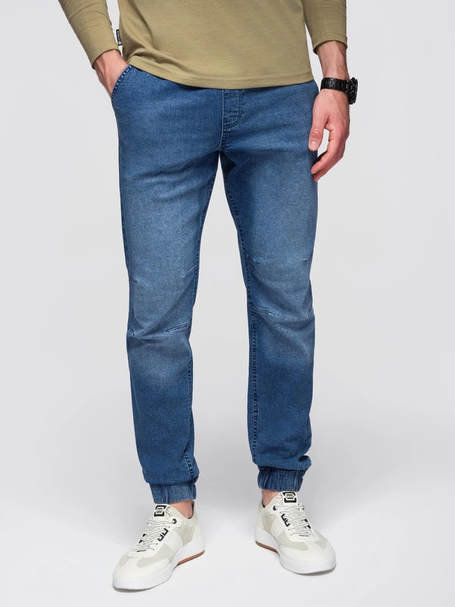 Vyriškos džinsinės kelnės JOGGERS su skalbimo efektu - mėlynos V2 OM-PADJ-0267
