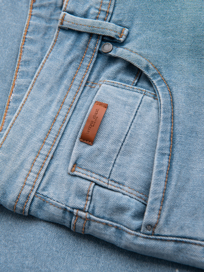 Men's short denim shorts with rubbing and rolled up leg - light blue V1 OM-SRDS-0186