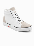 Men's high classic sneakers with quilted upper - white and beige V1 OM-FOTH-0127